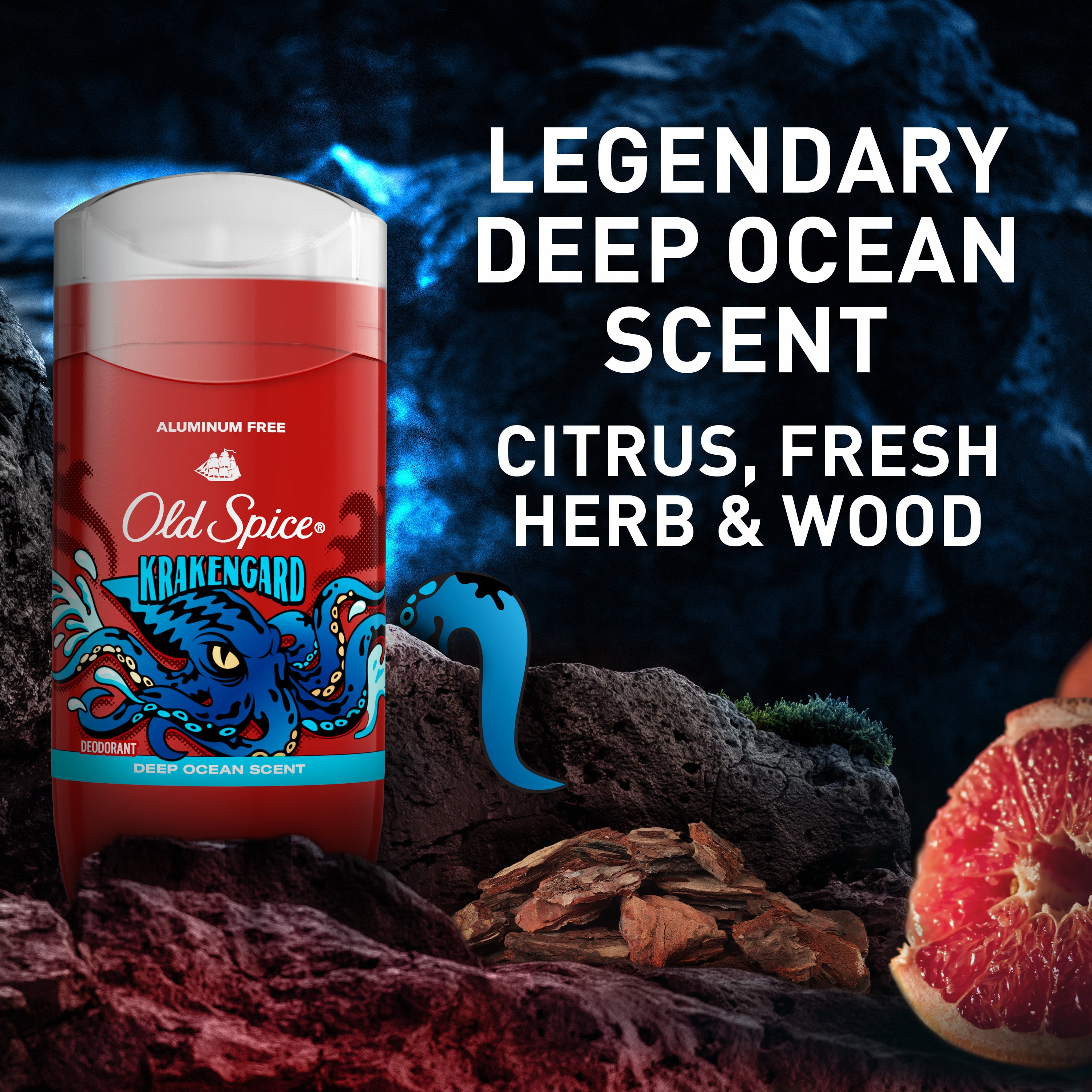 Old Spice Aluminum Free Deodorant for Men, 24/7 Freshness, Long Lasting Odor Protection, Legendary Fragrance, Krakengard, Deep Ocean Scent, Twin Pack, 2x 3oz