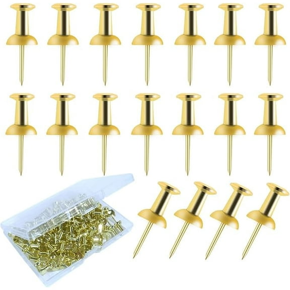 Januofit 100Pcs Push Pins Gold, Stick Pins for Bulletin Board, Poster Pins, Double Headed Picture Hanging Nails, Pins for Wall （Gold）