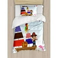 thumbnail image 3 of Ahoy Its a Boy Queen Size Duvet Cover Set, Cute Pirate Kids Treasure Chest with Ship on Ocean Background Illustration, Decorative 3 Piece Bedding Set with 2 Pillow Shams, Multicolor, by Ambesonne, 3 of 3