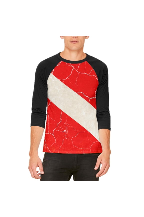 Diver Down Distressed Weathered Flag Mens Raglan T Shirt White-Black SM
