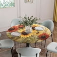 thumbnail image 5 of Spring Sunflower Round Tablecloth for 45-54 Inch Tables,Fitted Table Cover with Elastic Edge,Summer Oil Painting Floral Leaf Plant Waterproof Outdoor Table Cloth Protector for Patio Garden Dinner, 5 of 9