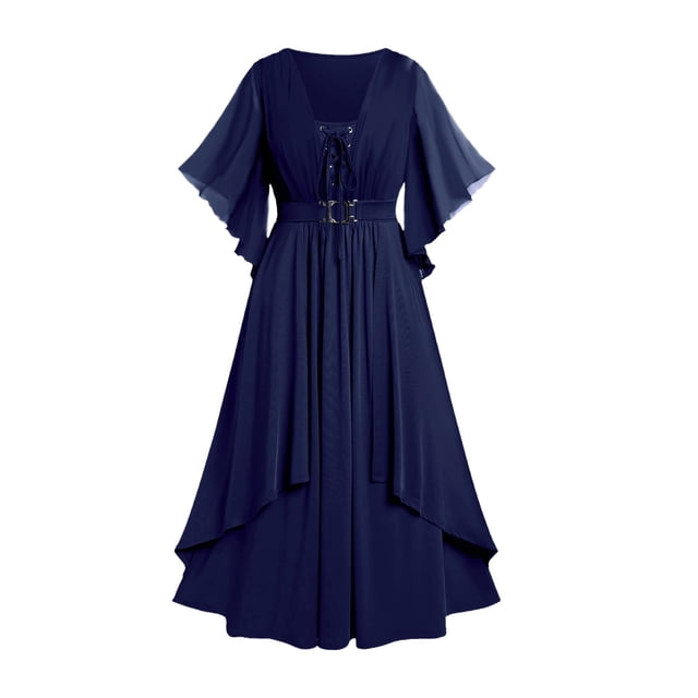 Heisall Robe Gothique Médiévale pour Femme, Manches Évasées Victoriennes, Chiffon à Volants, Formelle, Mère de la Mariée, Maxi, Invitée de Mariage