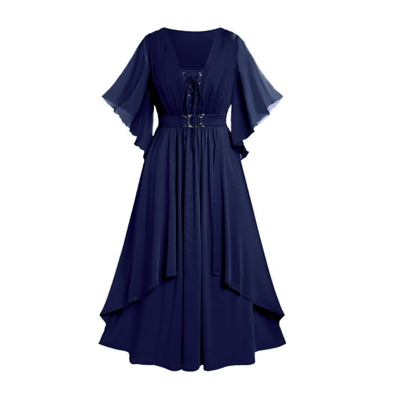 Heisall Women Medieval Gothic Dress Victorian Flare Sleeve Chiffon Ruffle Formal Mother of The Bride Maxi Wedding Guest