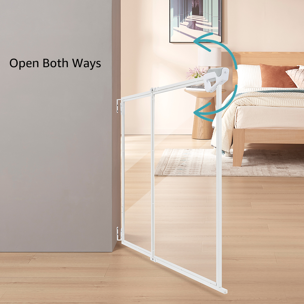 unipaws Clear Dog Gate, No Bottom Bar Pet Safety Gate for Doorways Hallways Stairs, Walk Thru Design with One-Hand Dual Swing Door, Indoor and Outdoor Use, Adjustable 28" to 43.5" Wide, 30" Tall