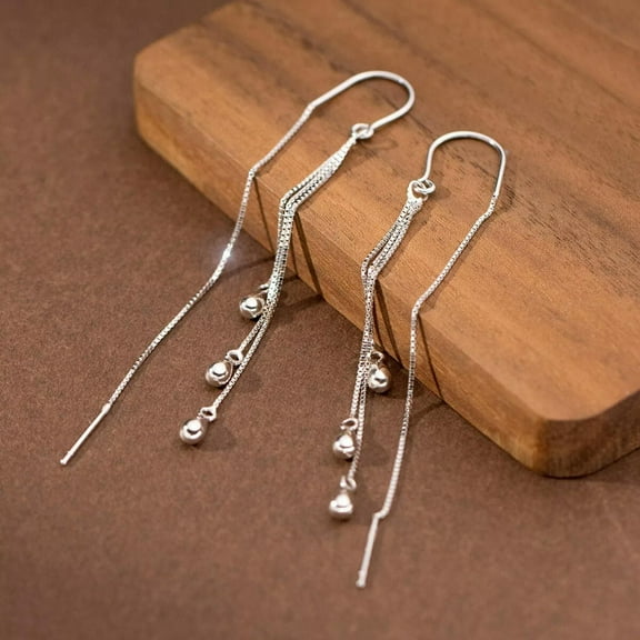 K-KED 925 Sterling Silver Pear Drop Tassel Threader Dangle Drop Earrings Long Chain