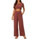 thumbnail image 2 of Conjuntos de 2 piezas Inspire Chic para mujeres, con top de manga corta y giro frontal, pantalones de pierna ancha, conjuntos de lounge, trajes deportivos en rojo ladrillo, 2 of 5