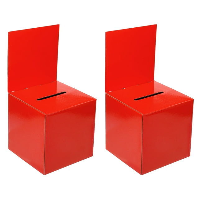 Unique Bargains Ballot Box 6"x6"x6" Raffle Box with Removable Header Board Suggestion Box Cardboard Box Red 2Pack