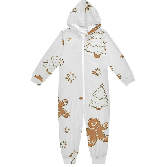 Gingerbread Men and Christmas One Piece Pajamas Soft Jumpsuit Cozy Sleep and Play Romper Zipper and Pockets 4T