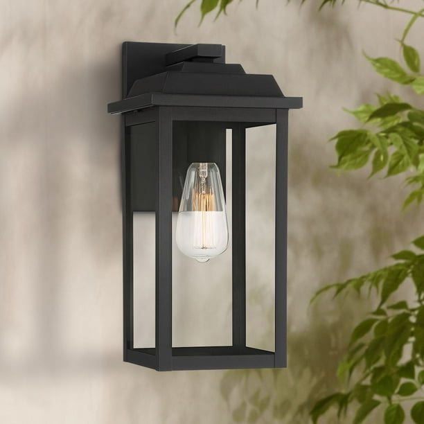 John Timberland Traditional Outdoor Wall Light Fixture Textured Black Metal 15 1 4 Clear Glass Panel Exterior House Porch Patio Com John Timberland Traditional Outdoor, How To Clean Outside Metal Light Fixtures