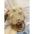 thumbnail image 4 of Kukuzhu Summer Straw Bag for Women Pearl Flower Bucket Tote Bag Diamond Handbag Hand Woven Rattan Shell Purse Drawstring, 4 of 7