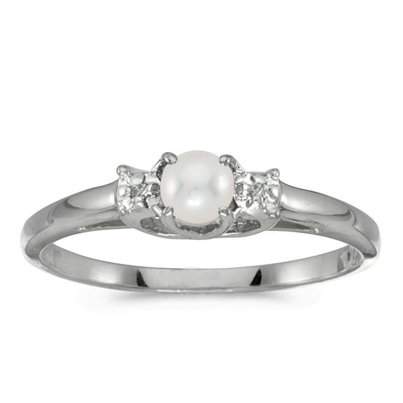 10k White Gold Freshwater Cultured Pearl And Diamond Ring