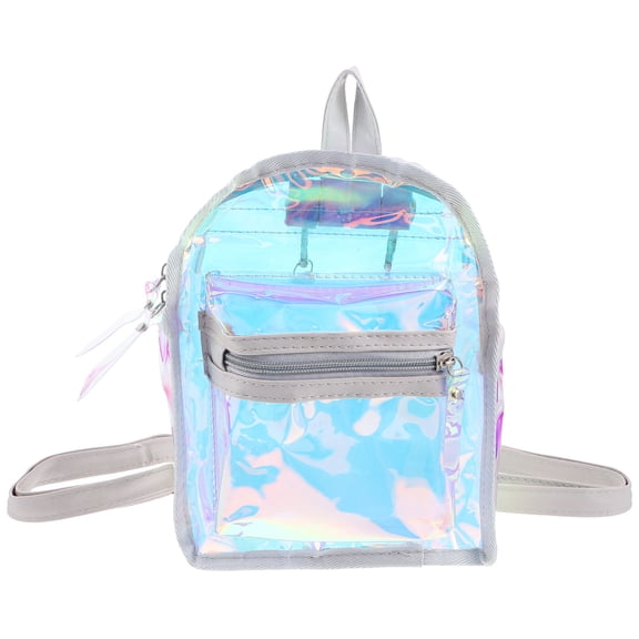 Viveous PU Holographic Glitter Backpack School Bag Sling Crossbody Rucksack for Students Outdoor Travel White