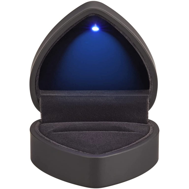 Heart Shaped Ring Box with LED Light, Black Velvet photo 3