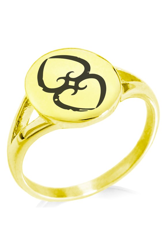 Stainless Steel Ancient Tribal Mother Earth Rune Minimalist Oval Top Polished Statement Signet Ring