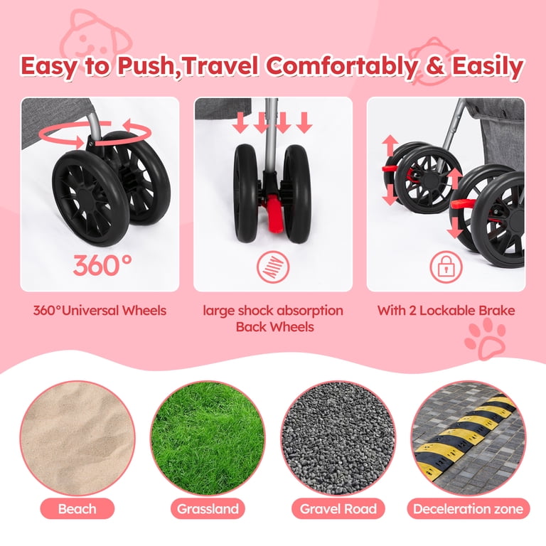 Monasem 3-in-1 Pet Stroller, Pink, Up to 60 lbs photo 4