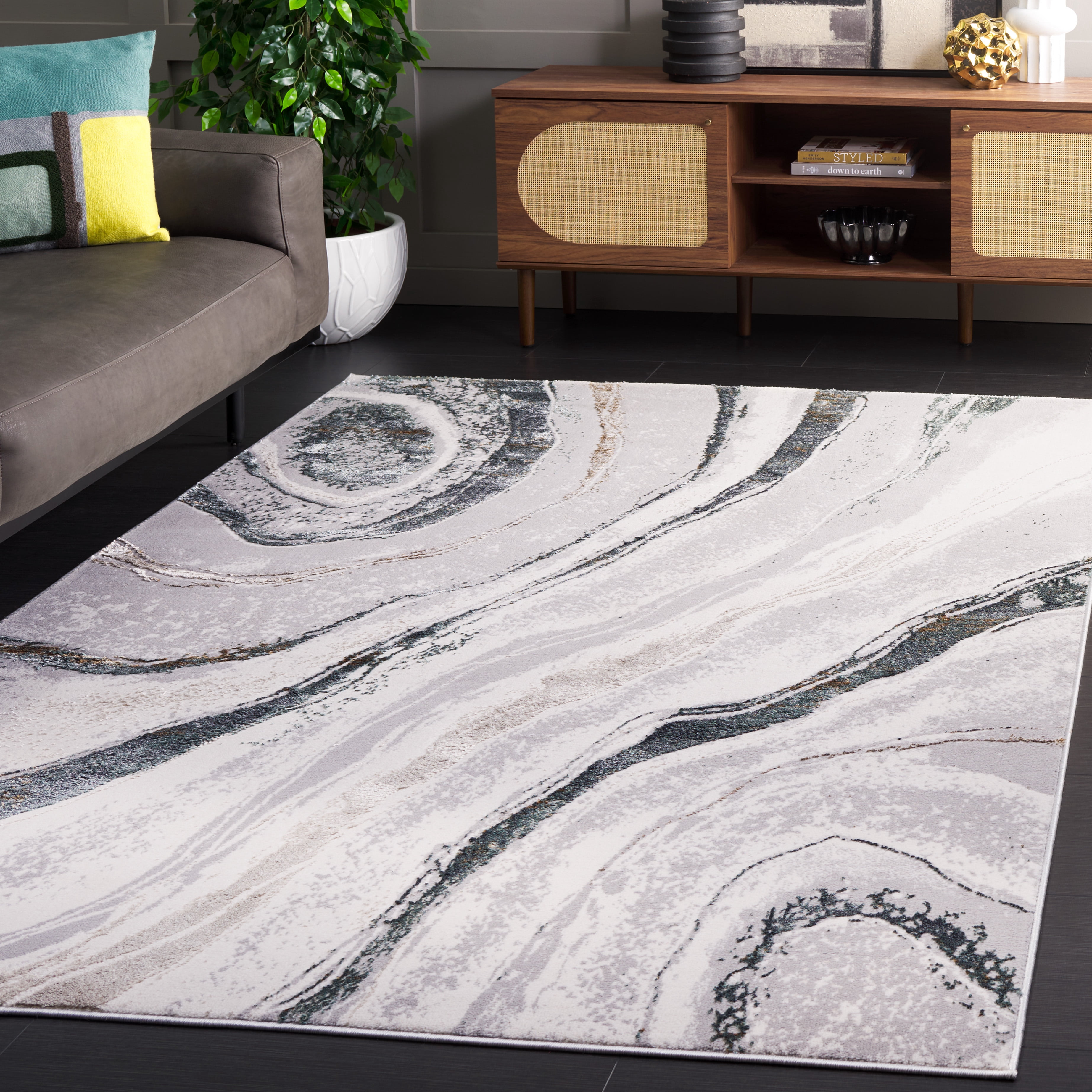 SAFAVIEH Alenia Elihu Abstract Area Rug, Gray/Ivory, 4' x 6'