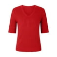 thumbnail image 3 of Nisorays Womens V Neck Sweater Short Sleeve Knit Casual Loose Fit Pullover Casual Blouses Red 3XL, 3 of 4