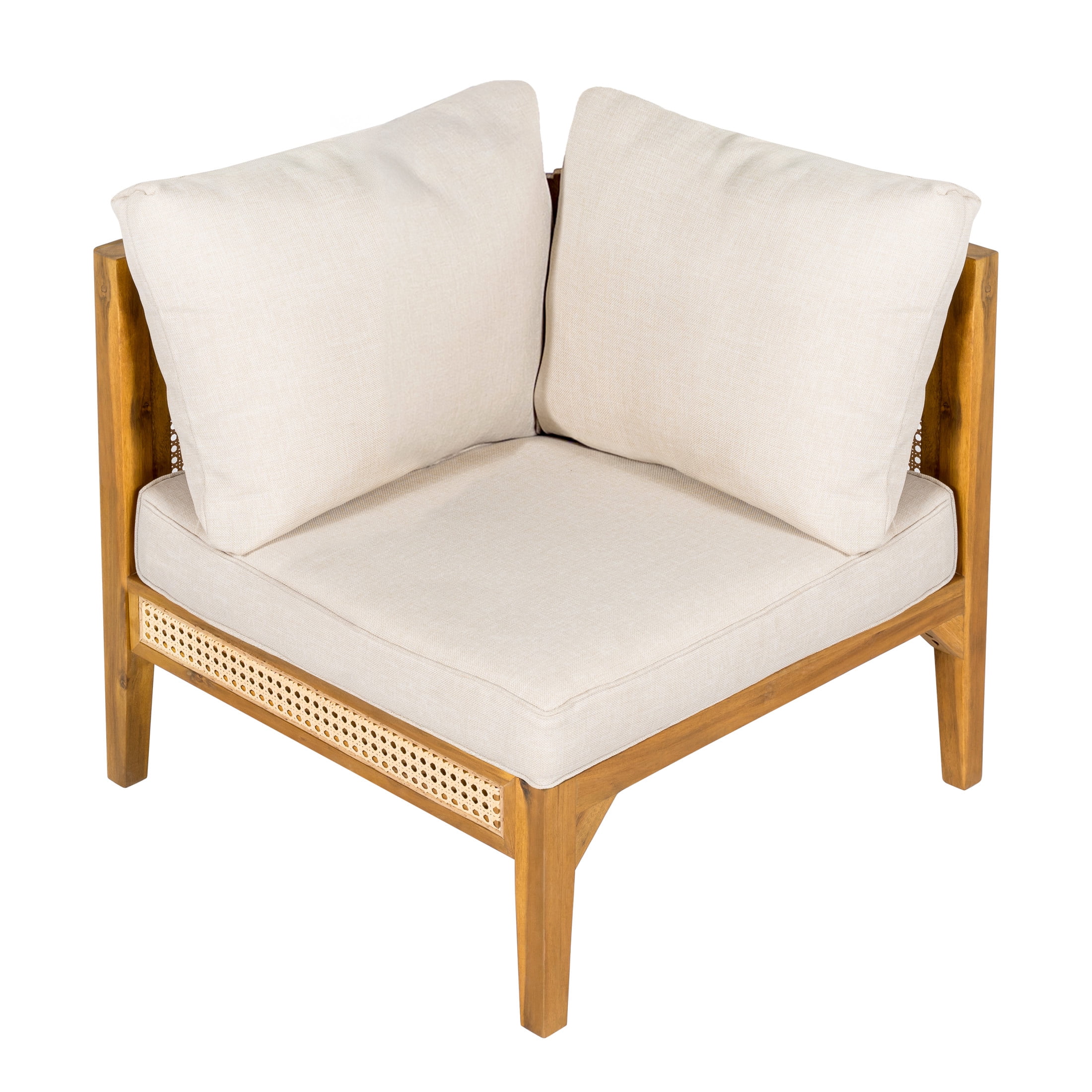 Christopher Knight Home Outdoor Corner Chair, Wood Frame, Cane Accents and Cushions, Teak+Beige