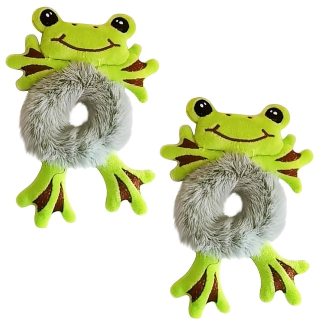 Donas para cabello largo DonaFrog 2Pzas Rana Verde/Gris Felpa Elástica.