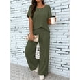 thumbnail image 6 of Women'S 2pcs Casual Short Sleeve Solid Color Top and Long Pants Trouser, 2 Piece Outfits Set for Women Army Green M, 6 of 8