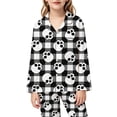 thumbnail image 4 of REDARER Girls 2 Piece Halloween Pajama Set Notch Collar Long Sleeve Button Top Matching Long Pants Plaid Skull Print Casual Home Sleep Loungewear Outfit,13-14 Years, 4 of 5