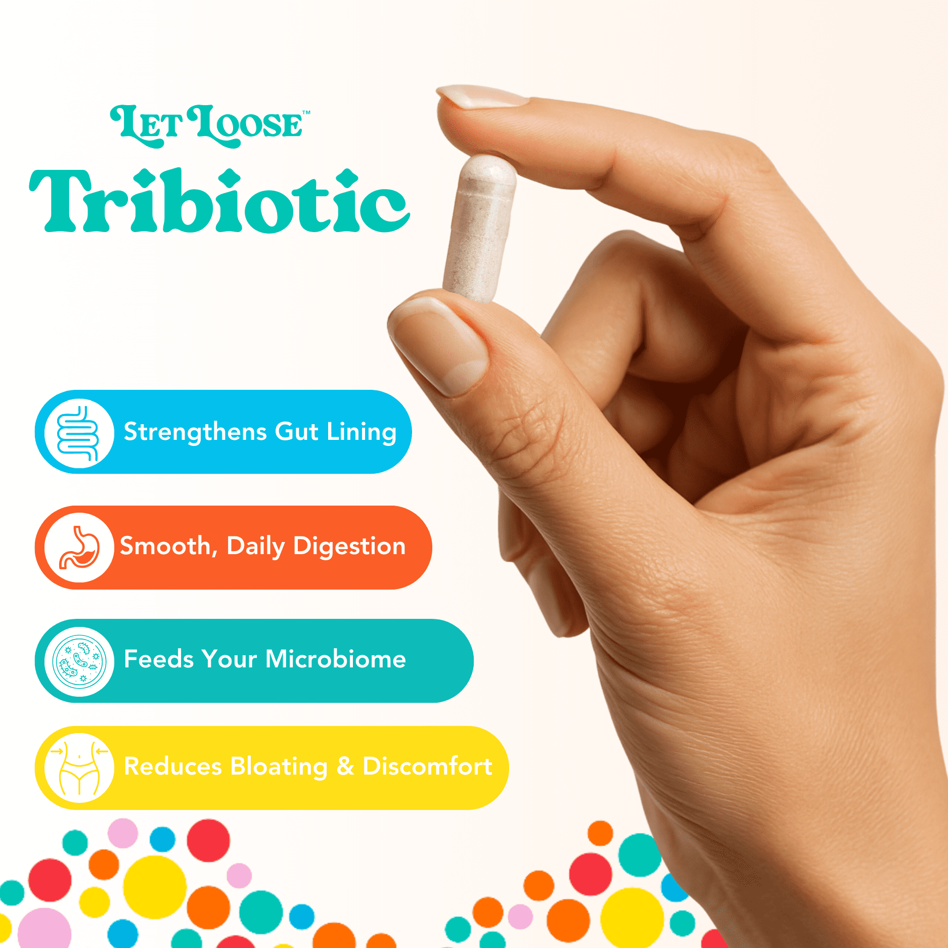Let Loose Daily Tribiotic Gut Health Supplement for Adults – Prebiotic, Probiotic & Postbiotic Capsules, 30 Count
