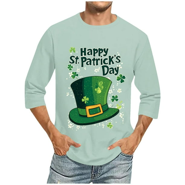 Camisetas de Manga Larga para Hombres, Día de San Patricio Impreso 3/4 Manga Camiseta de Fitness, Mezcla de Algodón Casual