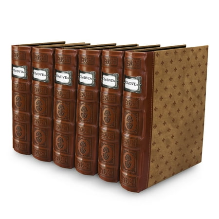 Bellagio-Italia Tuscany CD/DVD Storage Binder - Cognac Brown - Leather - 288-Disc Capacity - Storage Organizer for DVDs  CDs  Blu Rays  & Video Games - Acid-Free Binder Organizer Sheets - 6 Pack