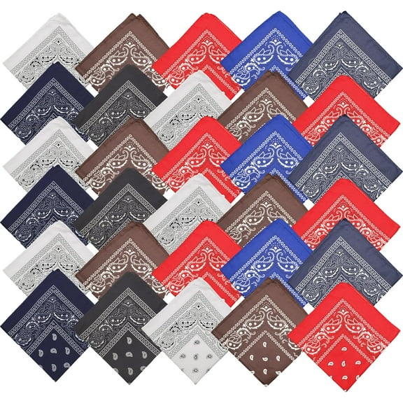 48 Pack Bandanas, Unisex One-Sided Print Paisley Retro Head Wrap Necktie Face Cover Bulk (Assorted A)