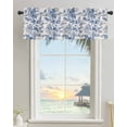 thumbnail image 3 of Blue Chinoiserie Garden Pavilion Curtain Valances for Kitchen Windows,Rod Pocket Short Valance Asian Scenic Hill Boat Plant Small Window Treatment for Living Room Bathroom Bedroom,54"x18"-1 Panel, 3 of 9