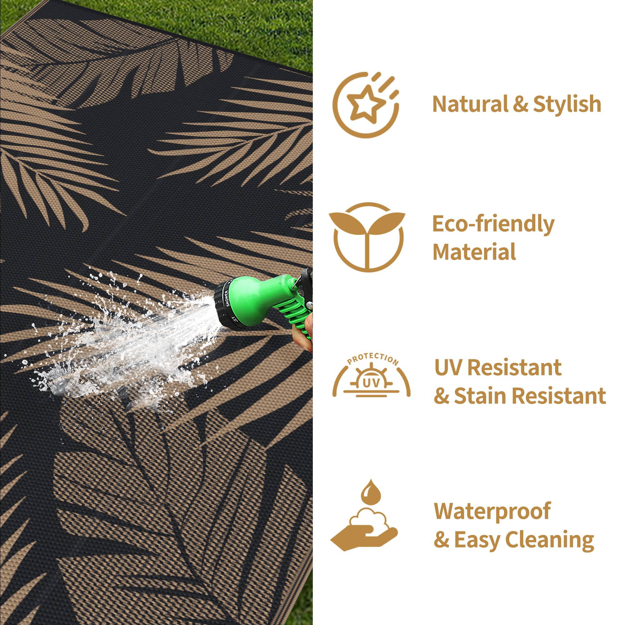 Deorab 6'x9' Waterproof Reversible Outdoor Rug, Brown photo 6