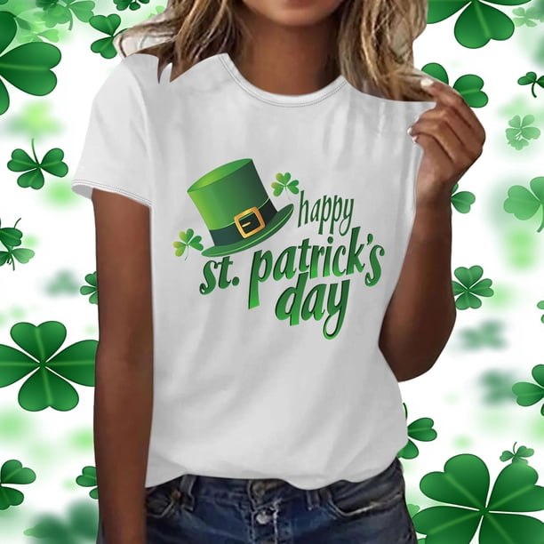 Xuyuer St. Patrick's Day Women Shamrock Clover Graphic Casual T-Shirt Short Sleeve Fashionable Tee Pullover Tops Shamrock Tee Round Neck T-Shirt Irish Tops