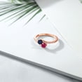 thumbnail image 3 of Gem Stone King 18K Rose Gold Plated Silver Blue Sapphire and Red Ruby Bypass Ring for Women (0.94 Cttw, Gemstone September Birthstone, Round 4MM, Size 7), 3 of 4