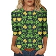 thumbnail image 2 of Ounisa Womens 3/4 Sleeve T Shirt Crew Neck St.Patrick's Day Printed Pullover Loose Fit Casual Fashion Stylish Tops S-3XL, 2 of 5
