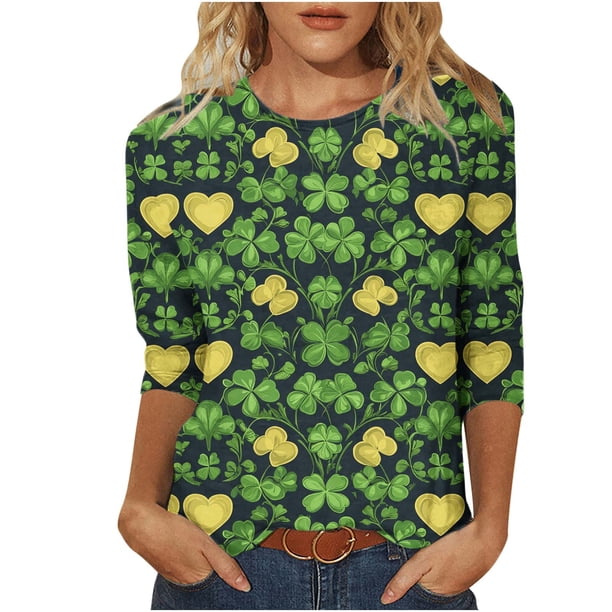 Camiseta de Cuello Redondo Impresa de Moda de Manga 3/4 de Mujer Y Blusas, Desgaste de Verano Casual de Poliéster Suave