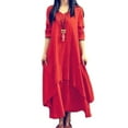 thumbnail image 1 of MYG Women Linen Dresse Layering Vintage Robe Loose Long Dress Oversize Female Spring, 1 of 9