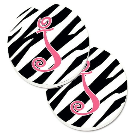 

Carolines Treasures CJ1037-JCARC Monogram Initial J Zebra Stripe and Pink Set of 2 Cup Holder Car Coasters Large