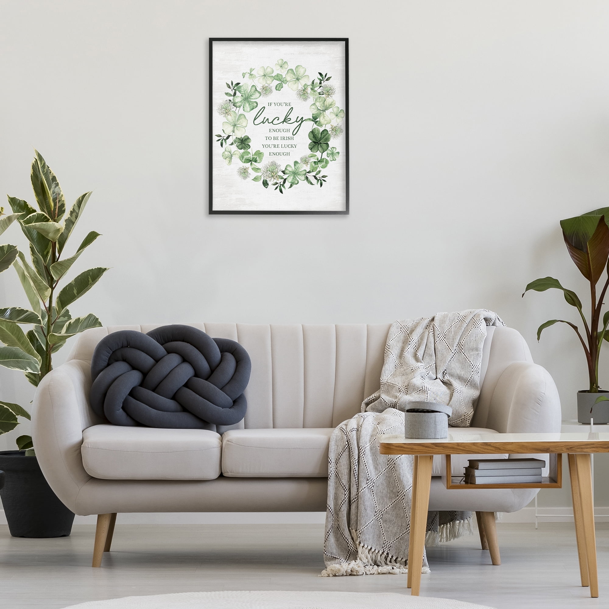 Stupell Industries Inspiring Lucky Wreath Botanical & Floral Painting Black Framed Art Print Wall Art, 24 x 30