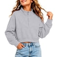 thumbnail image 7 of Falkdiz Girls Cropped Sweatshirts Half Zip Stand Up Neck Pullover Winter Casual Outdoor Hoilday Long Sleeve Tops for Girls Gifts , Gray , Size: 14-15 Years, 7 of 7