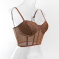 thumbnail image 5 of Women's Rhinestone Corset Top Sexy Mesh Bustier, Underwire Push Up Boned Crop Tank, Sheer Sequin Party Clubwear, Adjustable Strap Camisole, 5 of 7