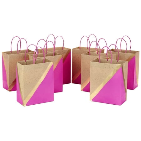 Hallmark 9" Medium Paper Gift Bags - Pink and Kraft (Pack of 8 for Birthdays, Weddings, Mother's Day, Baby Showers, Bridal Showers and More)