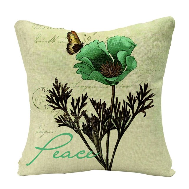 Pintura en tinta, pintura de flores y pájaros, funda de cojín, sofá de casa, sofá de patio