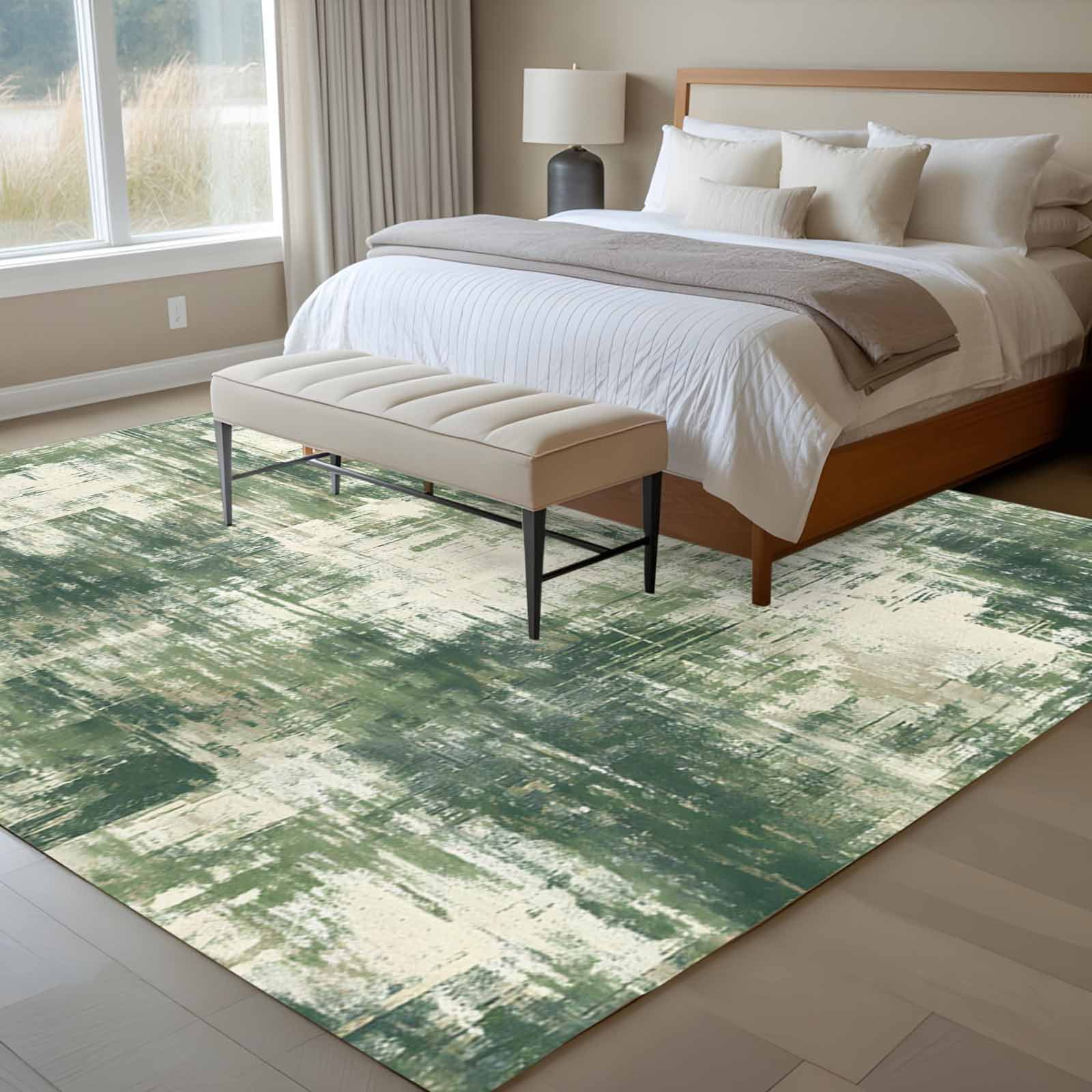 Area Rug for Living Room, Sage Green Ombre Non-Slip Indoor Large Carpet for Bedroom/Dining Room, Gradient Abstract Art Vintage Washable Low-Profile Rectangle Floor Runner Rugs - 5 x 7 Ft