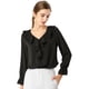 thumbnail image 1 of Blusa de gasa Allegra K con cuello En V y volantes para mujer, manga de pulsera, Negro L, 1 of 6