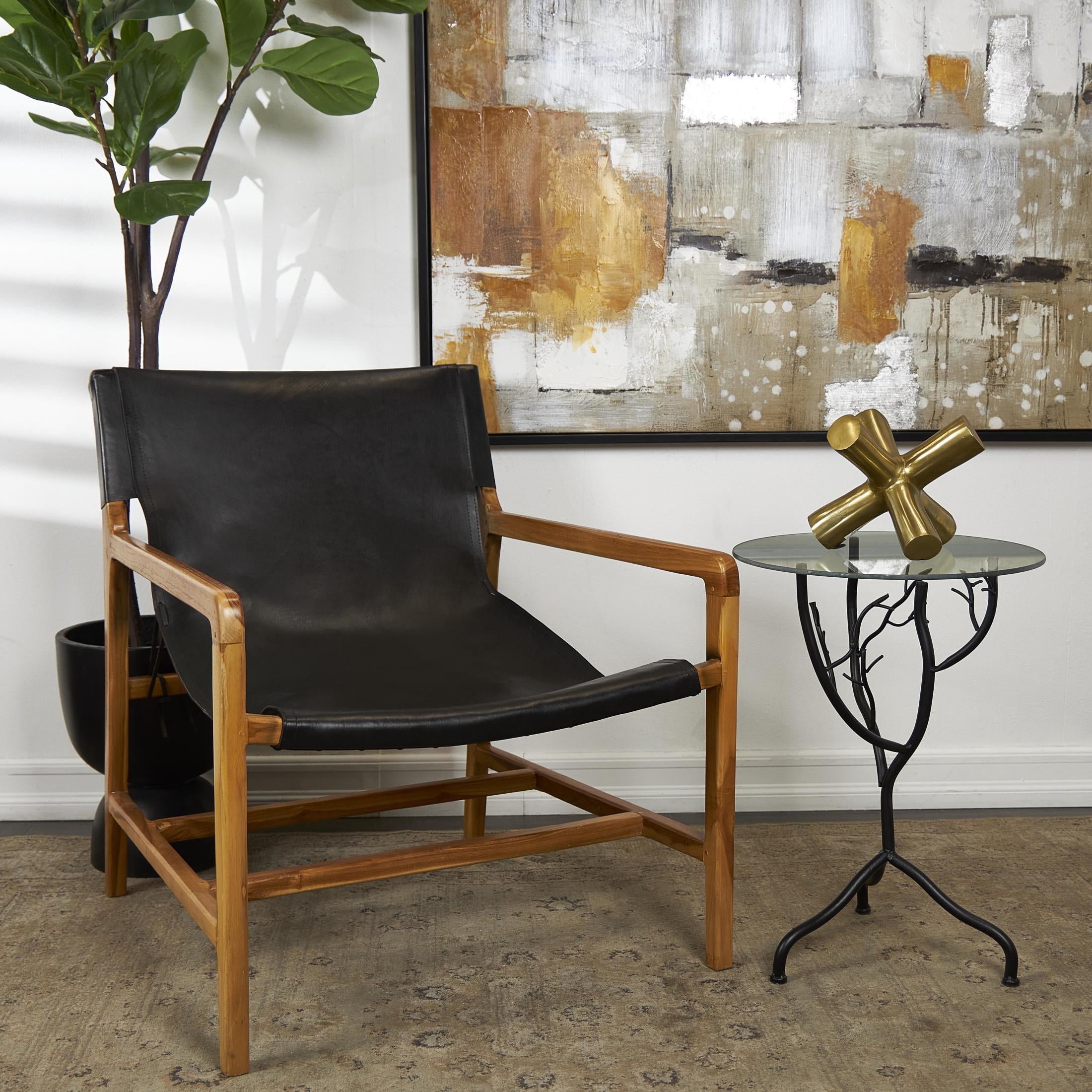 DecMode 16" x 22" Black Metal Branch Tree Accent Table with Tempered Glass Top, 1-Piece