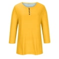 thumbnail image 4 of Htigea Women's Crew Neck Henley Shirts Soft 3/4 Sleeve Pullover Tunic Tee Dressy Work Everyday Tops Yellow 2XL, 4 of 5