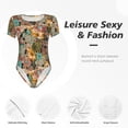 thumbnail image 6 of Balery Women'Swatercolor Flower Crew Neck Round Neck Short Sleeves Slim Fit Casual Basic Extender Bodysuit Daily Jumpsuit T Shirts-Large, 6 of 9