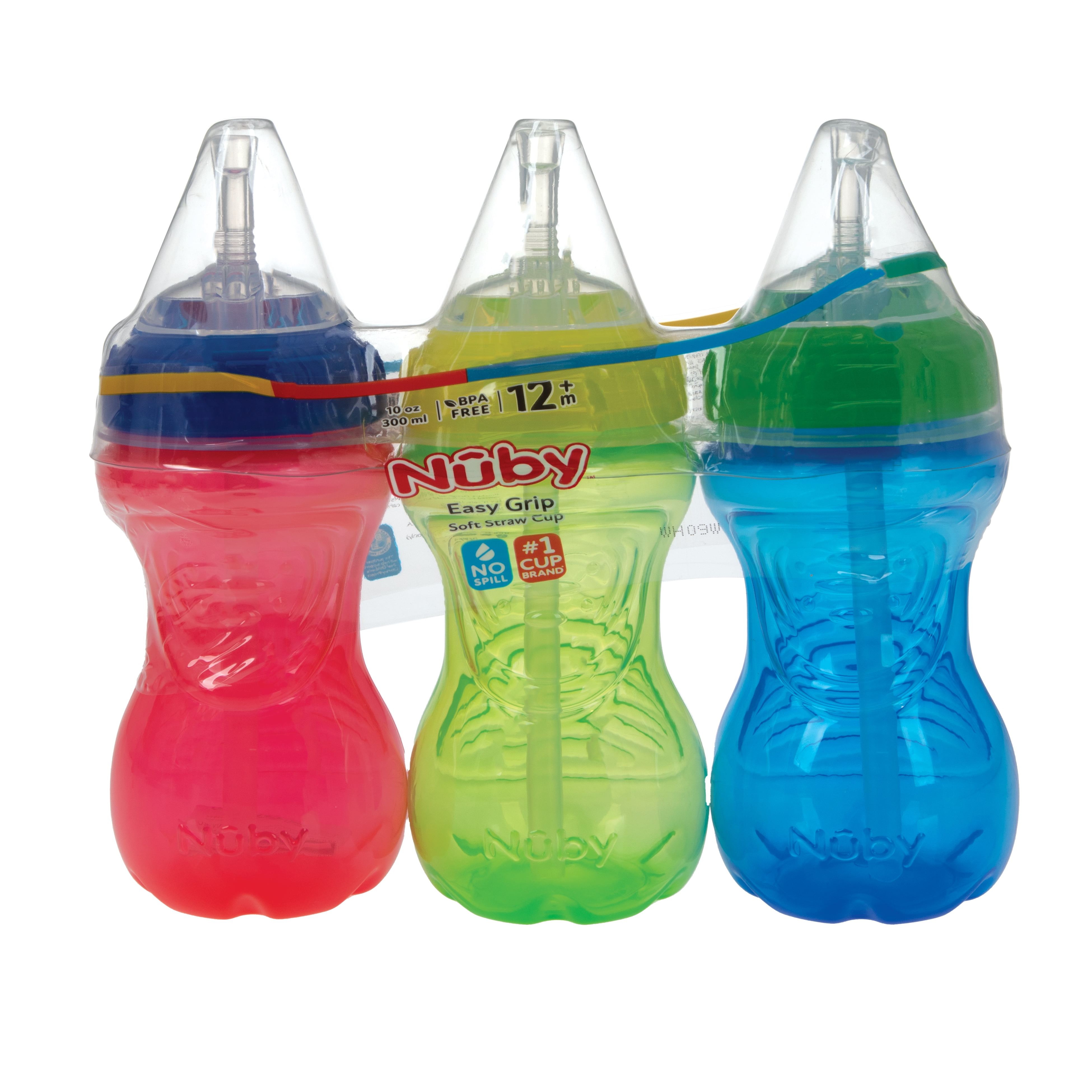Nuby 3 Piece No-Spill Easy Grip Cup with Flex Straw, Clik It Lock Feature,  Girl, 10 Ounce