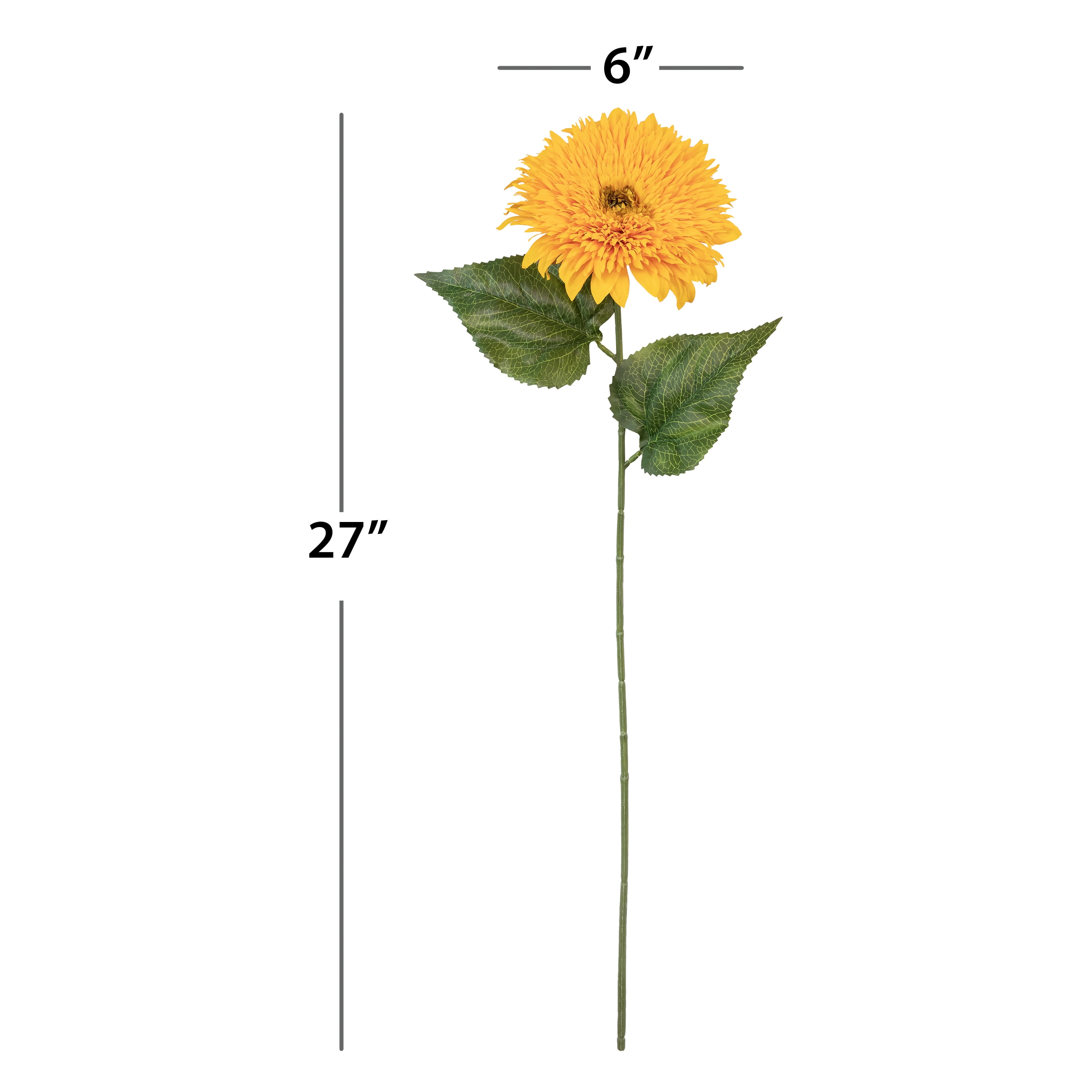 (6 pack) 27-inch Artificial Silk Yellow Single Teddy Bear Sunflower Long Stem, for Indoor Use, by Mainstays
