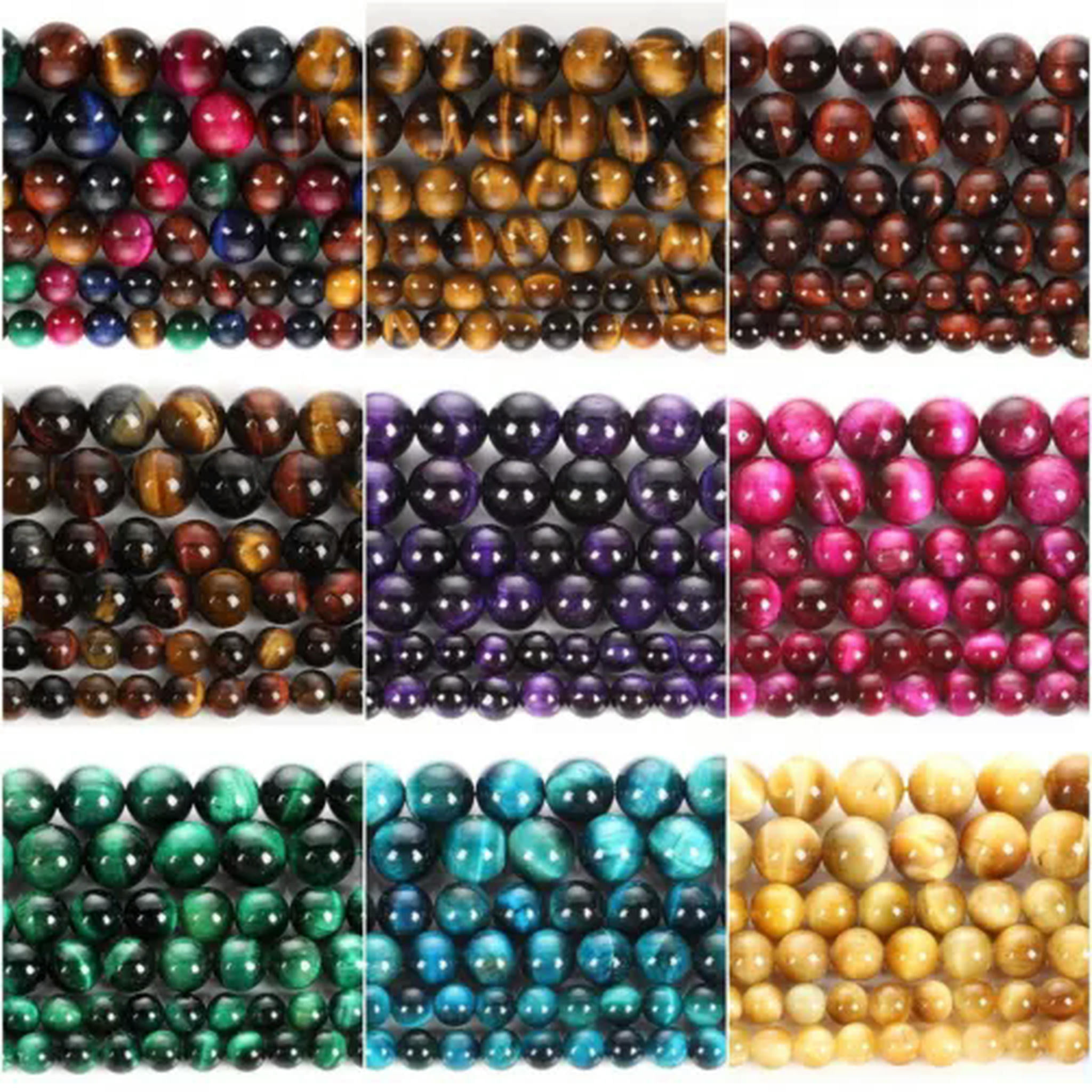 HOOUN Pick 4/6/8/10/12MM Natural Multicolor Tiger Eye Loose Beads for Making Jewelry-7 Chakra AAA-12mm